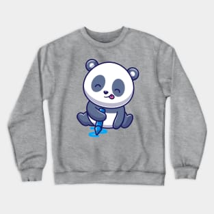 Cute Panda Drawing With Crayon Cartoon Crewneck Sweatshirt